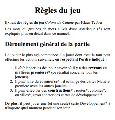extrait des règles d'un jeu